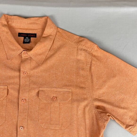 Linea Uomo Linen Short Sleeve Button Down Shirt Men’s 2XL Orange Relax Safari - Picture 3 of 16
